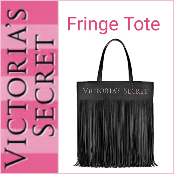 💕 Victoria's Secret Black Fringe Tote in GUC - Picture 1 of 6